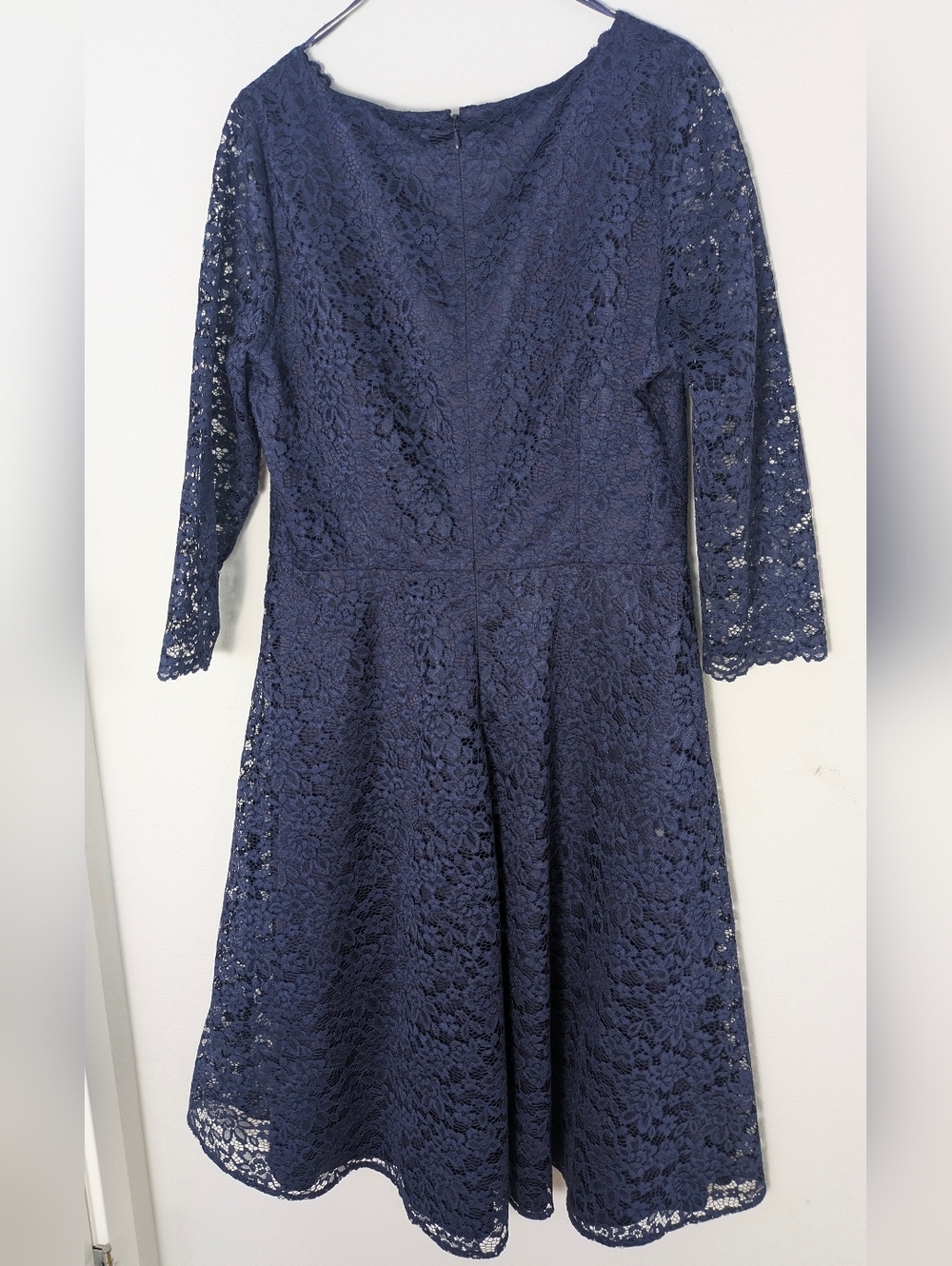 Harper Rose Navy Blue V-neck Lace Party Dress Half Sleeve Knee Length Sz 14 euc - Picture 6 of 11